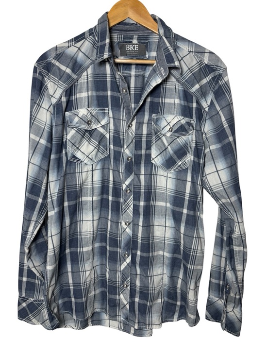 BKE Other - BKE Long Sleeve Button Up Shirt Men's Size Large Plaid Athletic Fit Western Blue